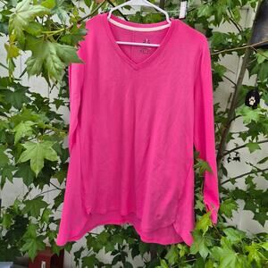 Isaac Mizrahi Live! Pima Cotton V-Neck Tulip Hem Top - Pink - Size M